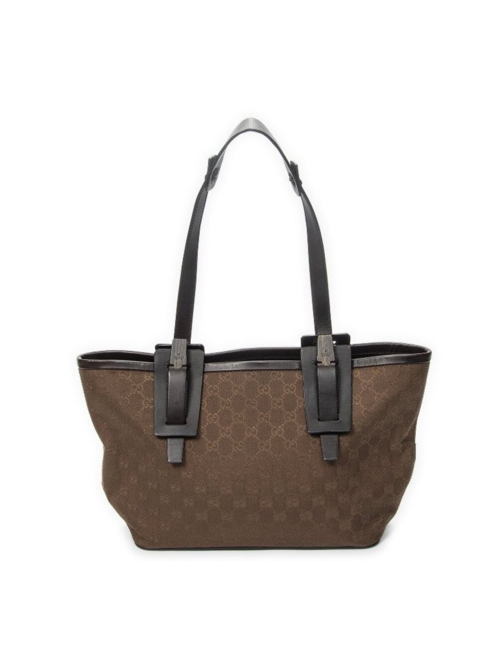 Gucci GG Wood Accent Shoulder Bag Brown Canvas